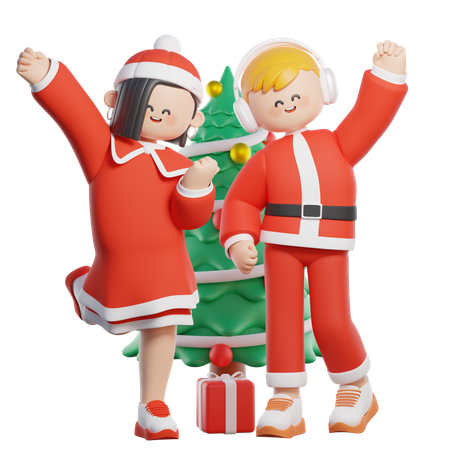 Celebrating Christmas Wearing Costumes  3D Illustration