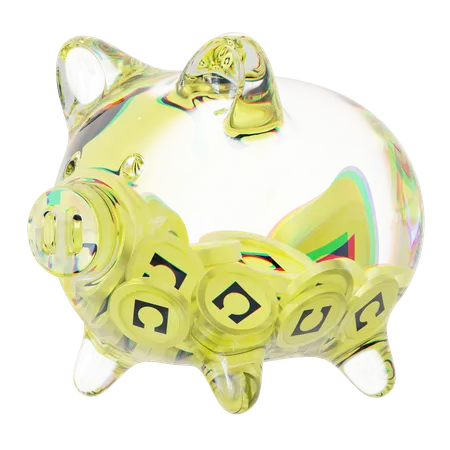 Celo Clear Glass Piggy Bank With Decreasing Piles Of Crypto Coins  3D Icon