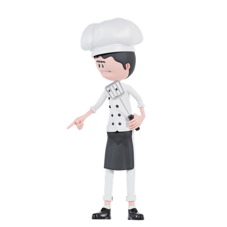 Chef apuntando hacia abajo a la derecha  3D Illustration