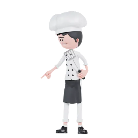 Chef apuntando hacia abajo a la derecha  3D Illustration