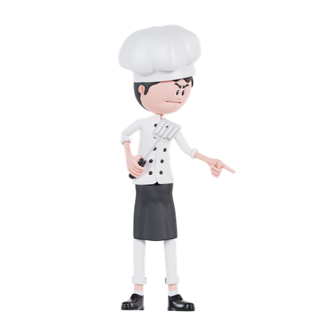 Chef apuntando hacia abajo a la izquierda  3D Illustration