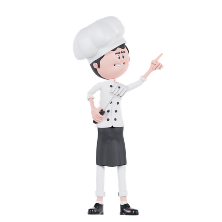 Chef apuntando hacia arriba a la izquierda  3D Illustration