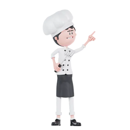 Chef apuntando hacia arriba a la izquierda  3D Illustration