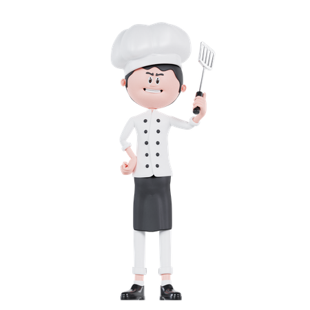 Chef em pé com uma espátula  3D Illustration