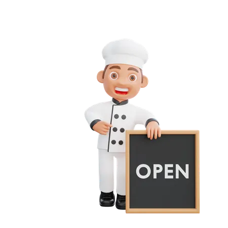 Chef fofo perto do tabuleiro aberto  3D Illustration