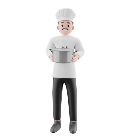 Chef masculin prêt à servir de la nourriture  3D Illustration