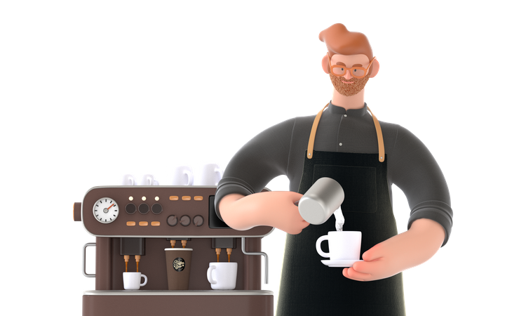 Chef making coffee  3D Illustration