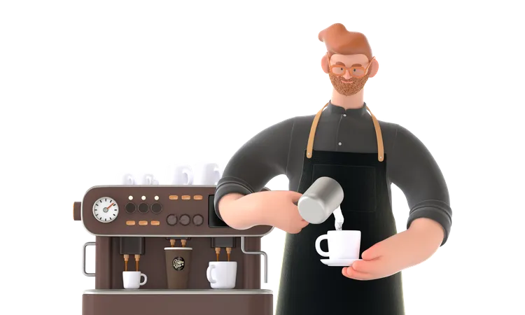 Chef making coffee  3D Illustration