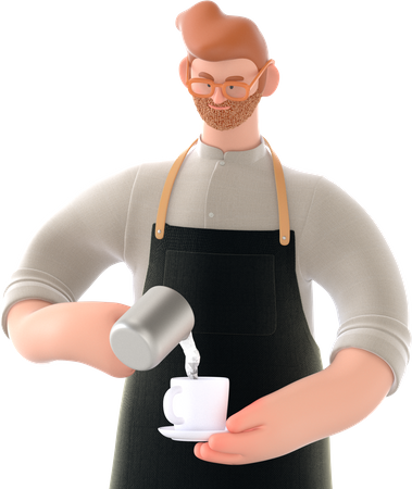 Chef making coffee  3D Illustration