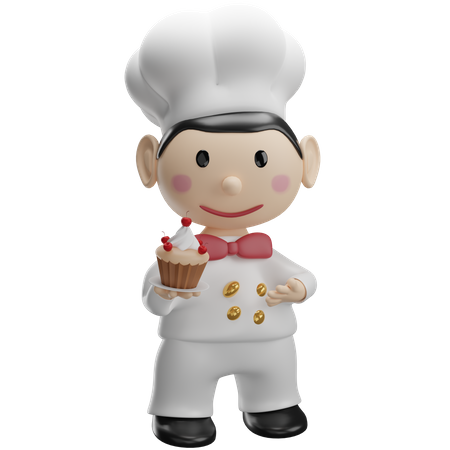 Chef mostrando delicioso cupcake  3D Illustration