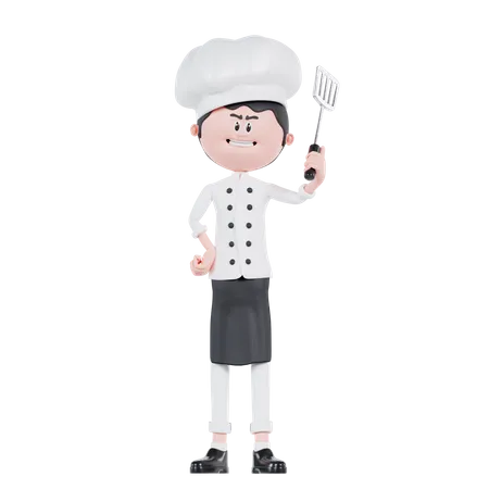 Chef Standing With A Spatula  3D Illustration