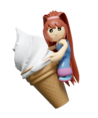 Niña abrazando un gran cono de helado  3D Icon