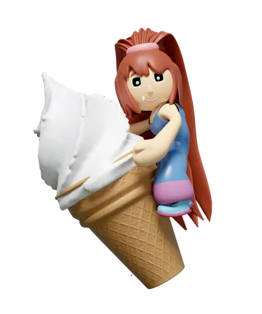 Niña abrazando un gran cono de helado  3D Icon