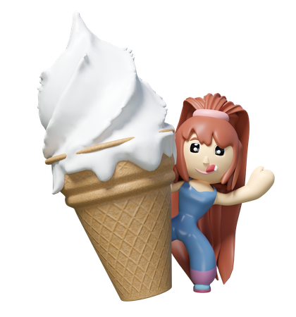 Chica parada al lado de un helado grande  3D Icon