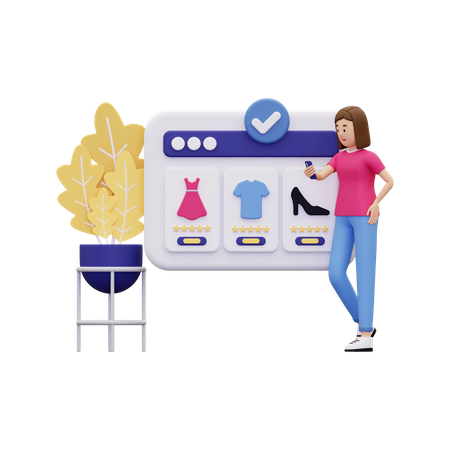 Chica haciendo compras en línea  3D Illustration