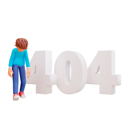 Niño triste con error 404  3D Illustration