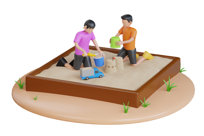 Children playing in the sandbox  3D Illustration