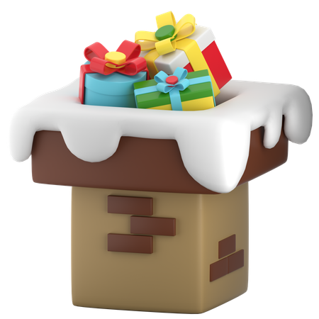 Chimney And Giftbox  3D Icon