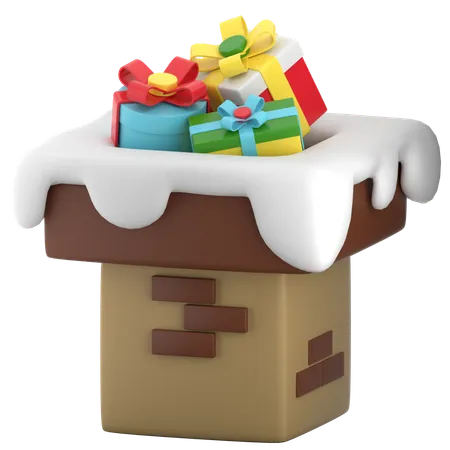 Chimney And Giftbox  3D Icon