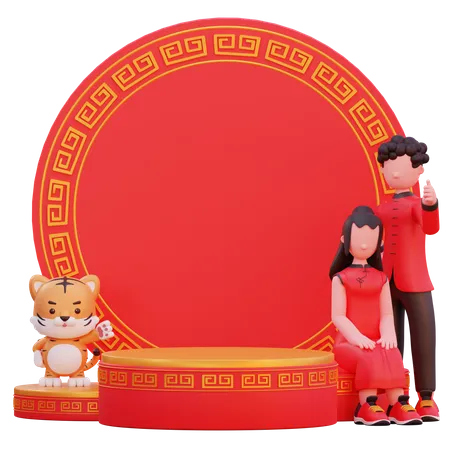 Chinese couple exited for new year  3D Illustration