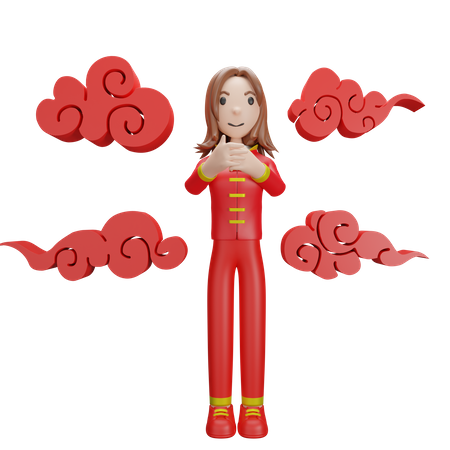 Chinese Girl celebrating Chinese new year  3D Illustration