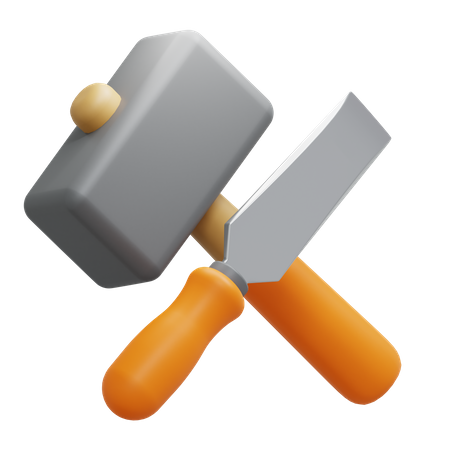 Chisel And Hammer  3D Icon