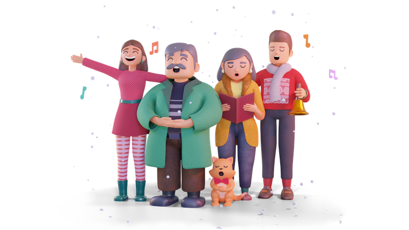 Choir of people singing Christmas carol  3D Illustration