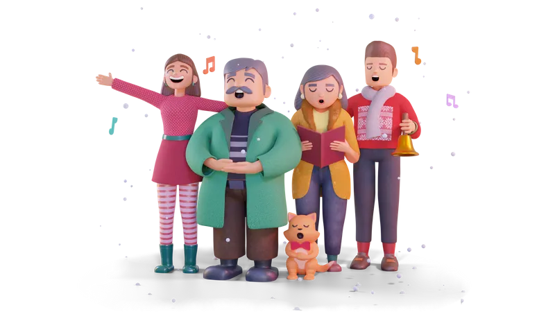 Choir of people singing Christmas carol  3D Illustration