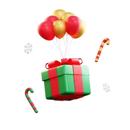 Christmas Giftbox And Balloon  3D Illustration