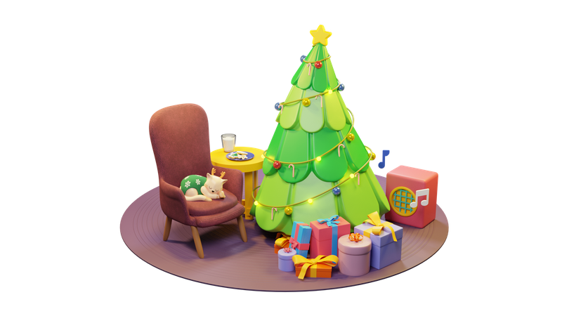 Christmas Indoor Room  3D Illustration