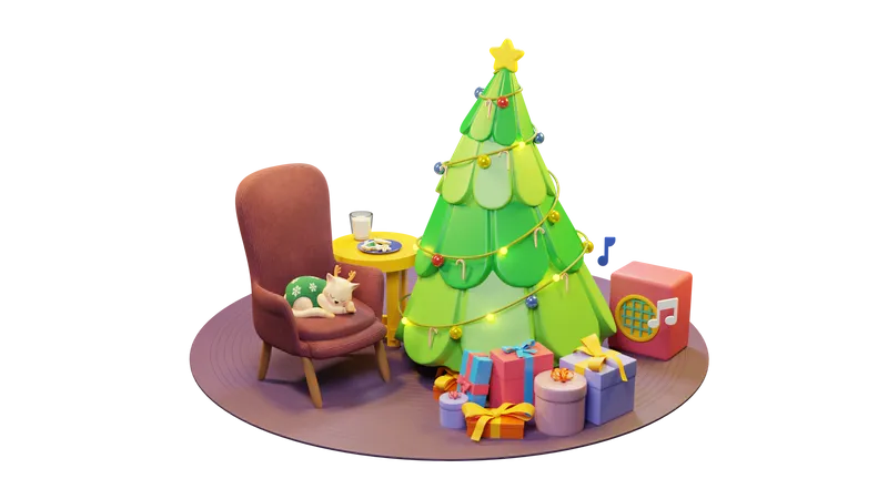 Christmas Indoor Room  3D Illustration