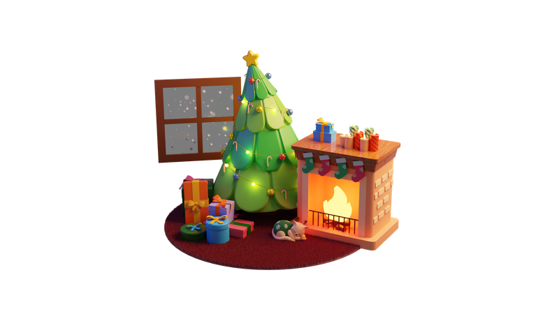 Christmas indoor room  3D Illustration