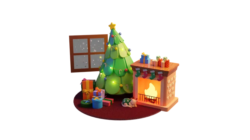 Christmas indoor room  3D Illustration