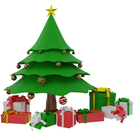 Christmas Tree And Gift Boxes  3D Illustration