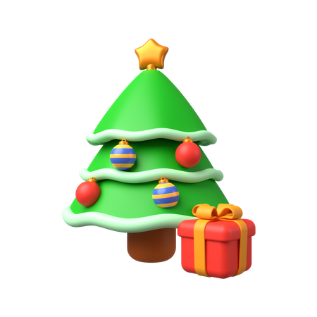 Christmas Tree With Gift  3D Illustration