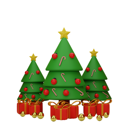 Christmas Tree With Gift  3D Illustration