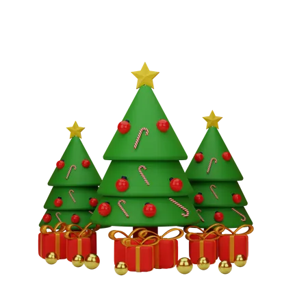 Christmas Tree With Gift  3D Illustration