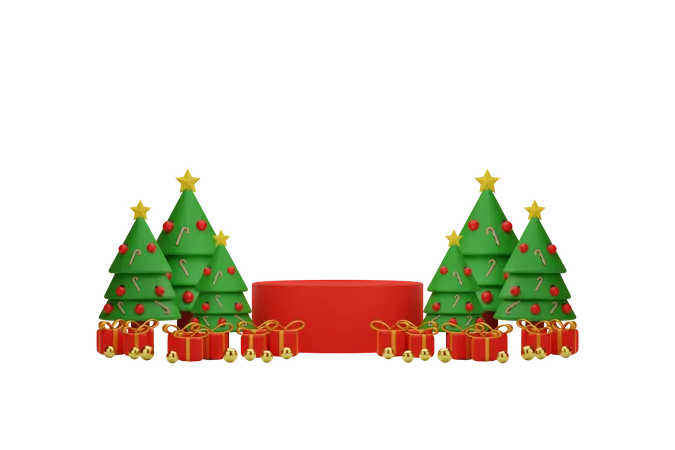 Christmas Tree With Gift  3D Illustration