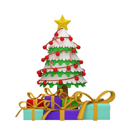 Christmas Tree With Gift  3D Illustration