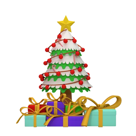 Christmas Tree With Gift  3D Illustration