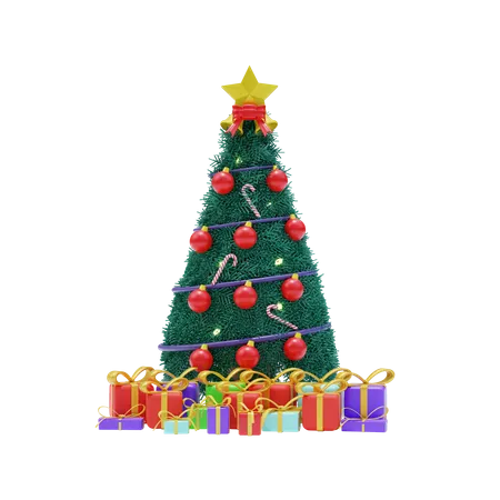 Christmas Tree With Gift  3D Illustration