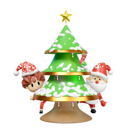 Christmas Tree With Santa Claus  3D Illustration