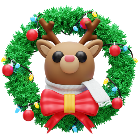 Christmas Wreath and Deer  3D Icon