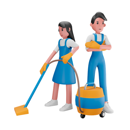 Cleaning workers  3D Illustration