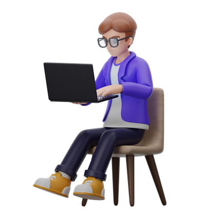 Coder Works On Laptop  3D Illustration