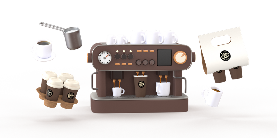 Coffeeshop equipment  3D Illustration