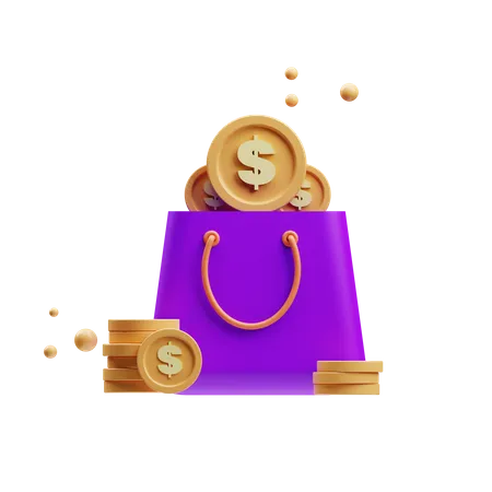 Coins in bag  3D Illustration