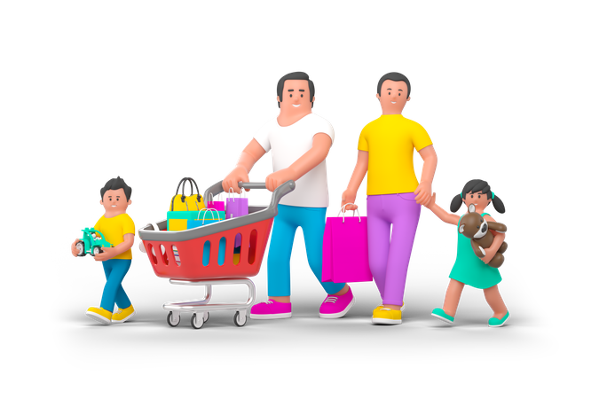 Compras em família  3D Illustration