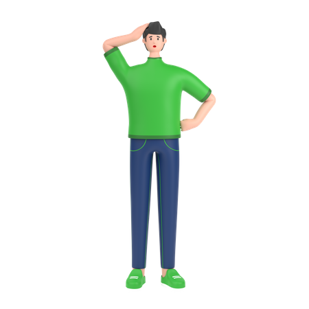 Confused boy holding hands on waist pose  3D Illustration