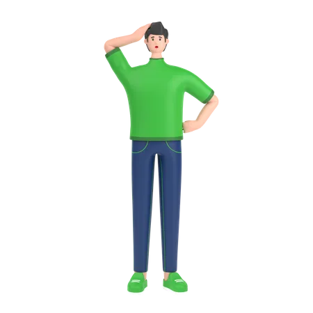 Confused boy holding hands on waist pose  3D Illustration